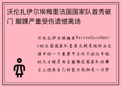 沃伦扎伊尔埃梅里法国国家队首秀破门 脚踝严重受伤遗憾离场